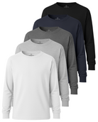 Real Essentials 5 Pack Boys' Cotton Long Sleeve Jersey T Shirts Kids School Youth Tees - Set 2