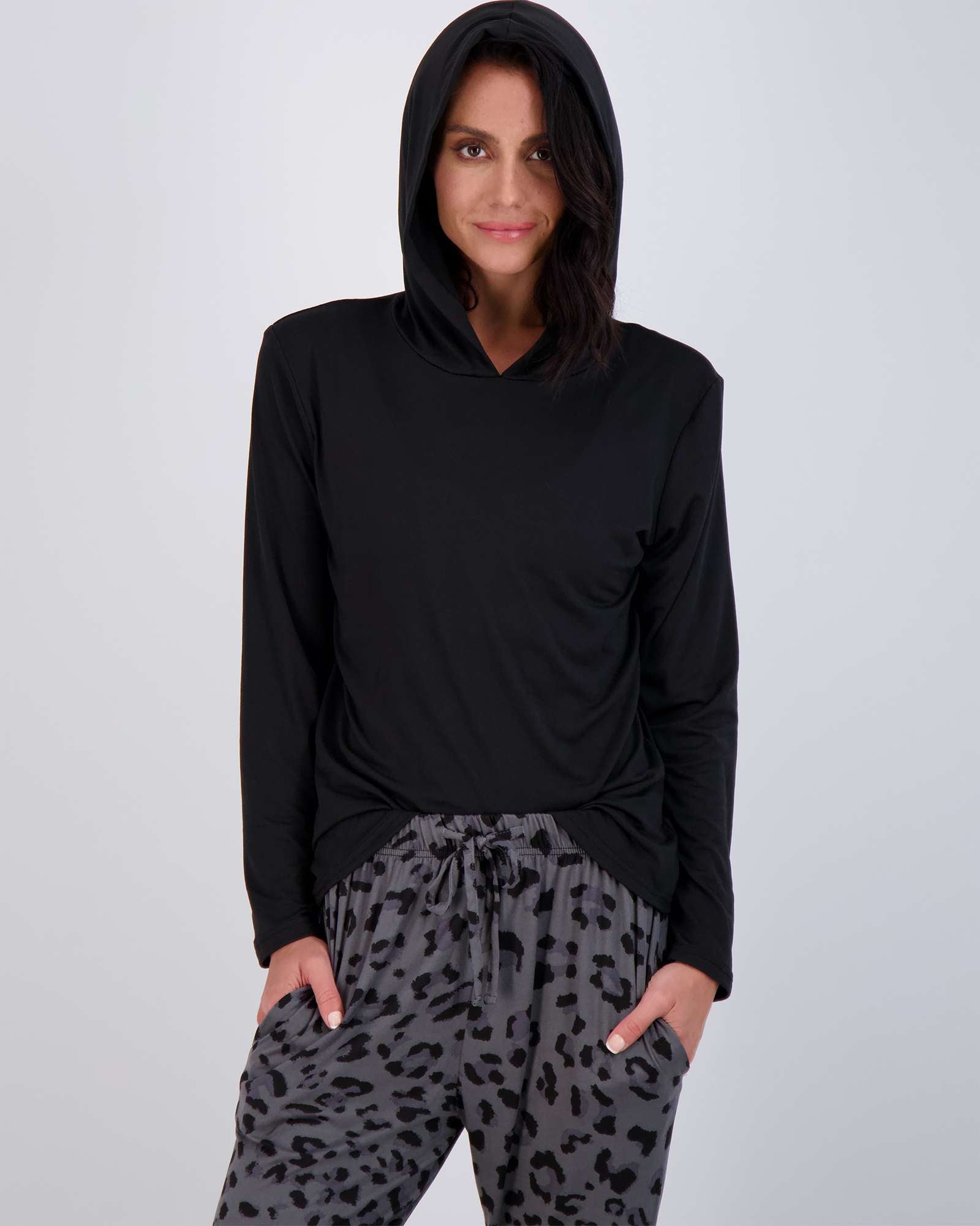 Real Essentials Women's Soft Pajama Set - Long Sleeve Top & Pants, Black & Purple, X-Small - View #10
