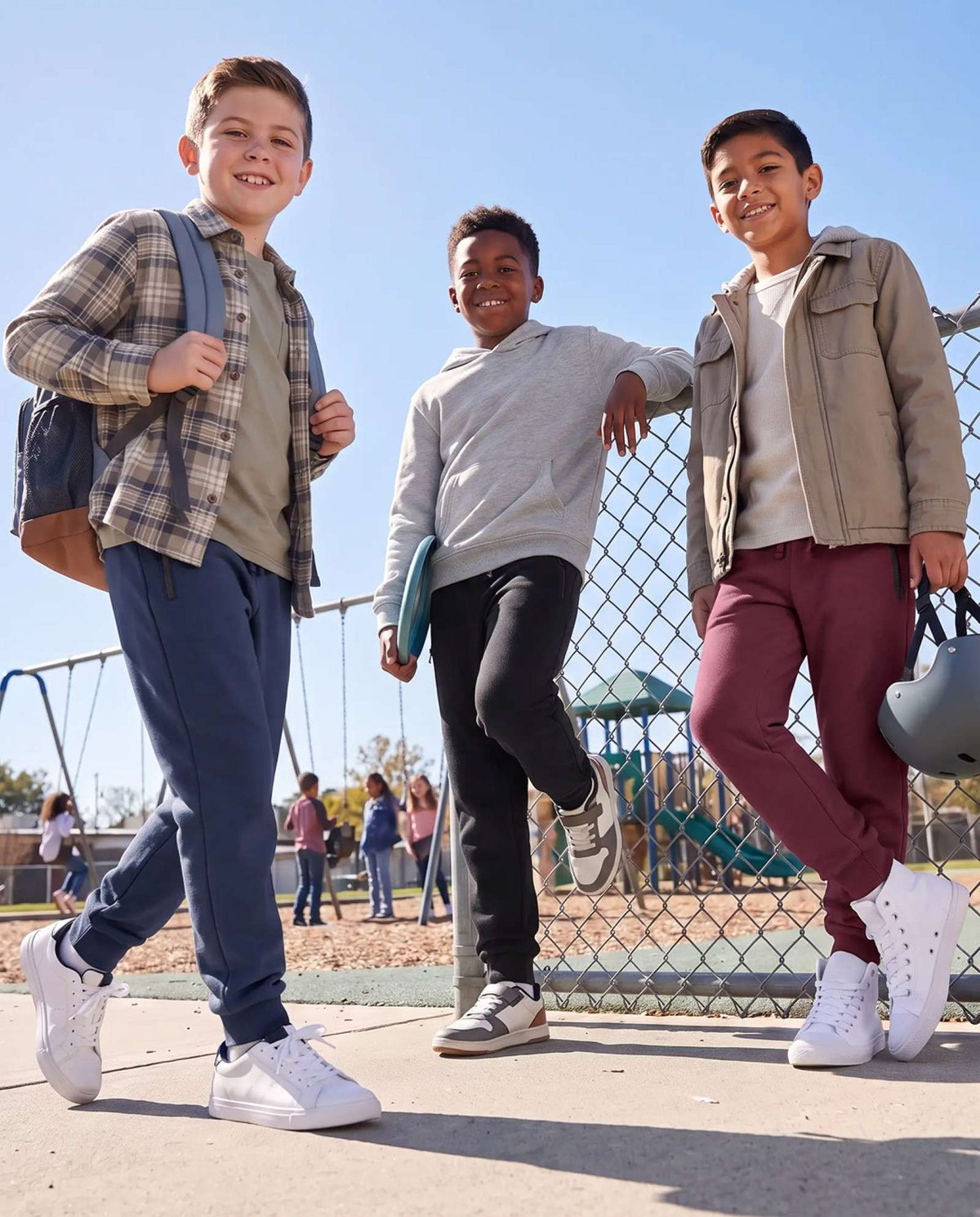 Real Essentials 3 Pack Boys Fleece Joggers Sweatpants Zipper Pockets Athletic Pants Teen - Solid Black, Solid Navy Blazer, Solid Burgundy