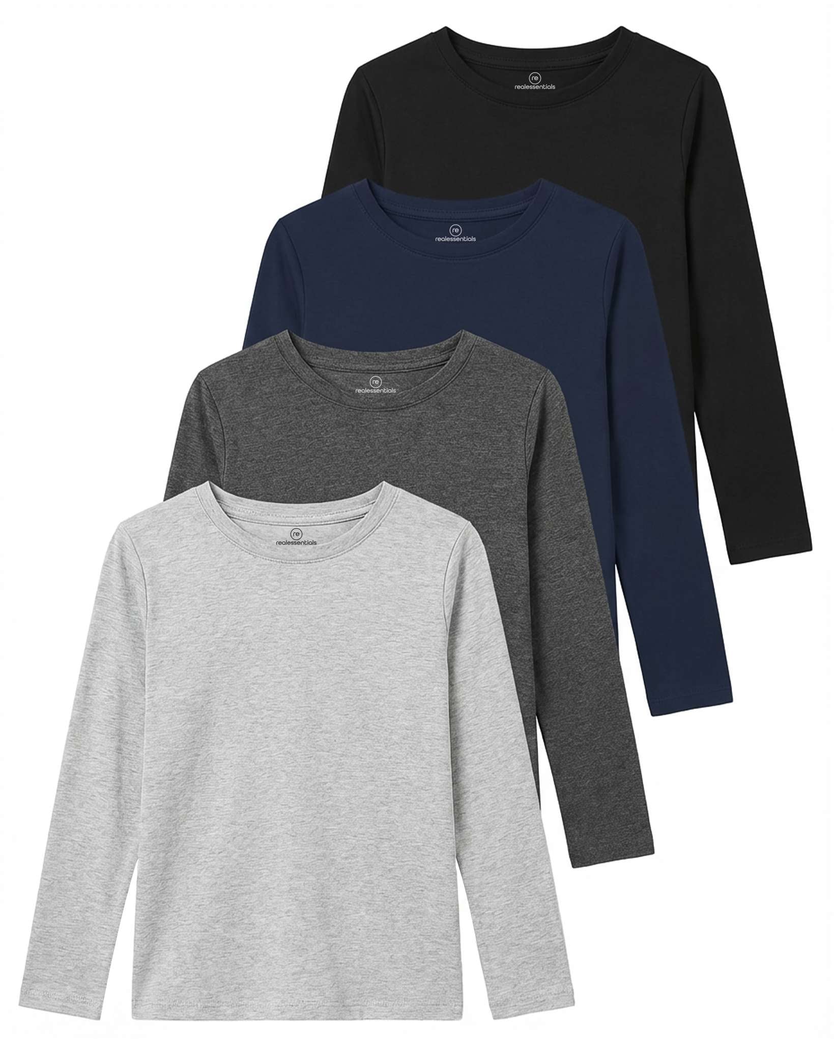 4 Pack: Girls Cotton Long Sleeve T Shirts Teens Tops Athletic Tee Plain Basic Multipack Youth Kids