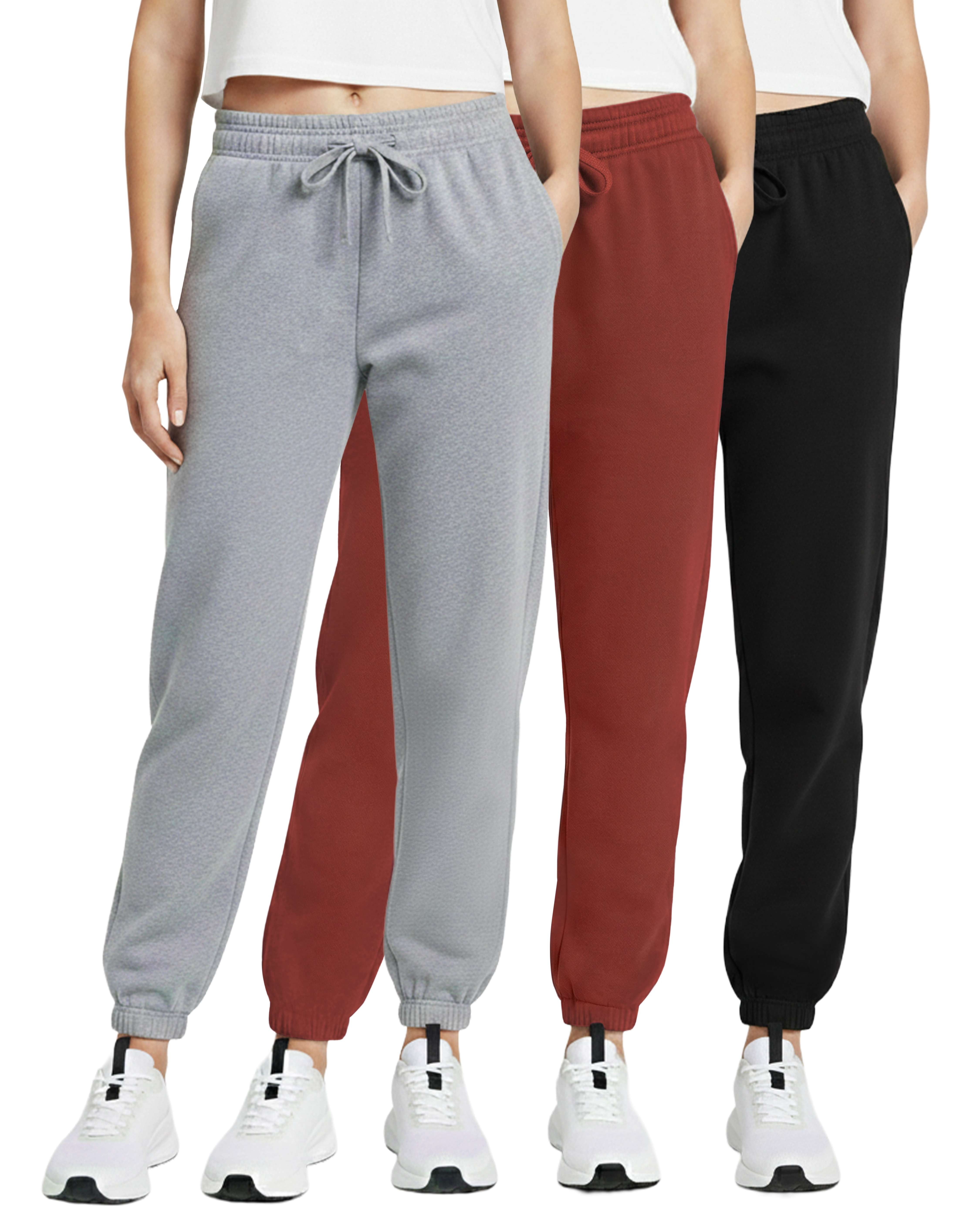 3 Pack: Women's Fleece Jogger Sweatpants with Elastic Cuff (Available in Plus Size)