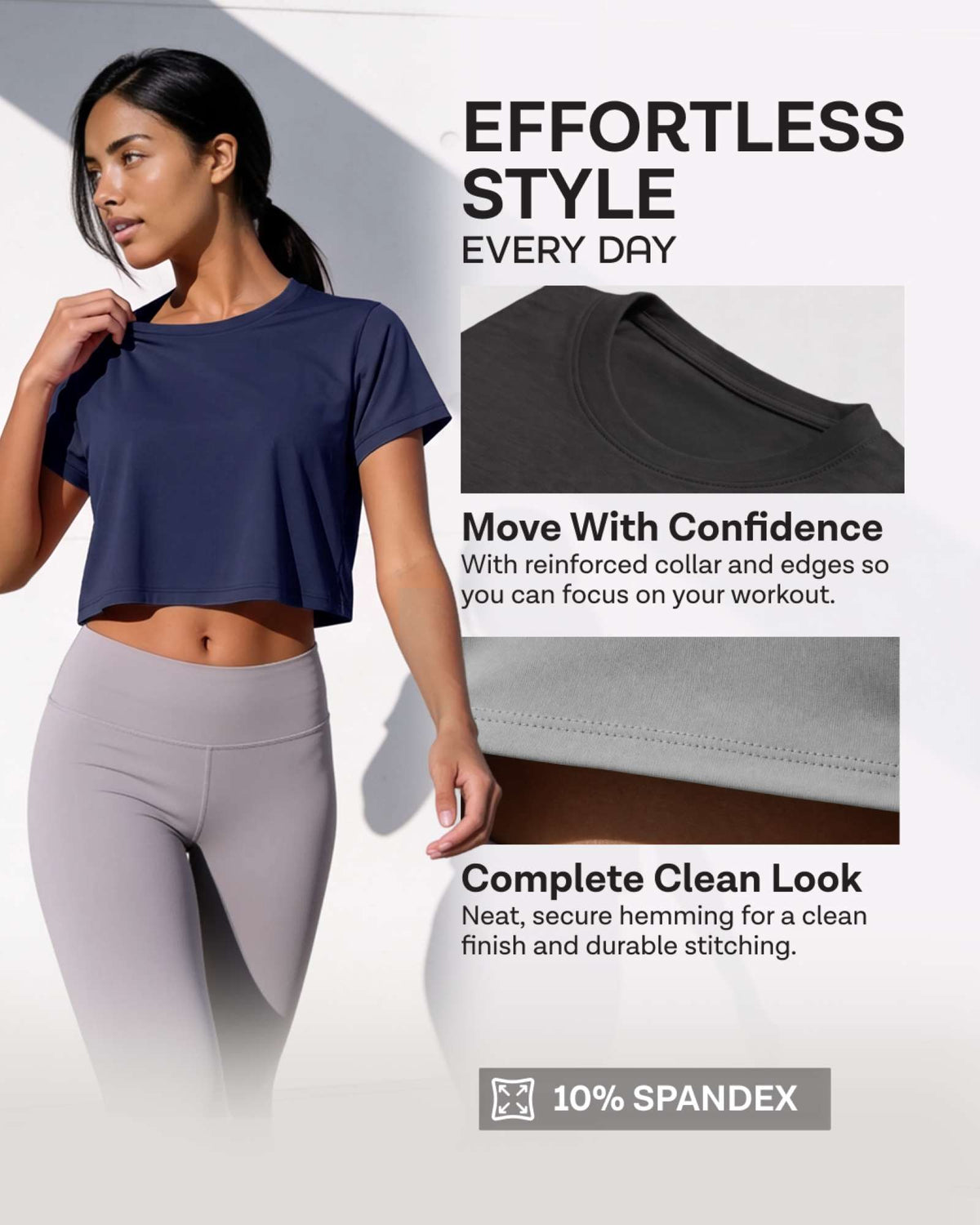 Real Essentials 5 Pack Women's Dry Fit Crop Top Workout T Shirts Short Sleeve Athletic Gym - Set 9