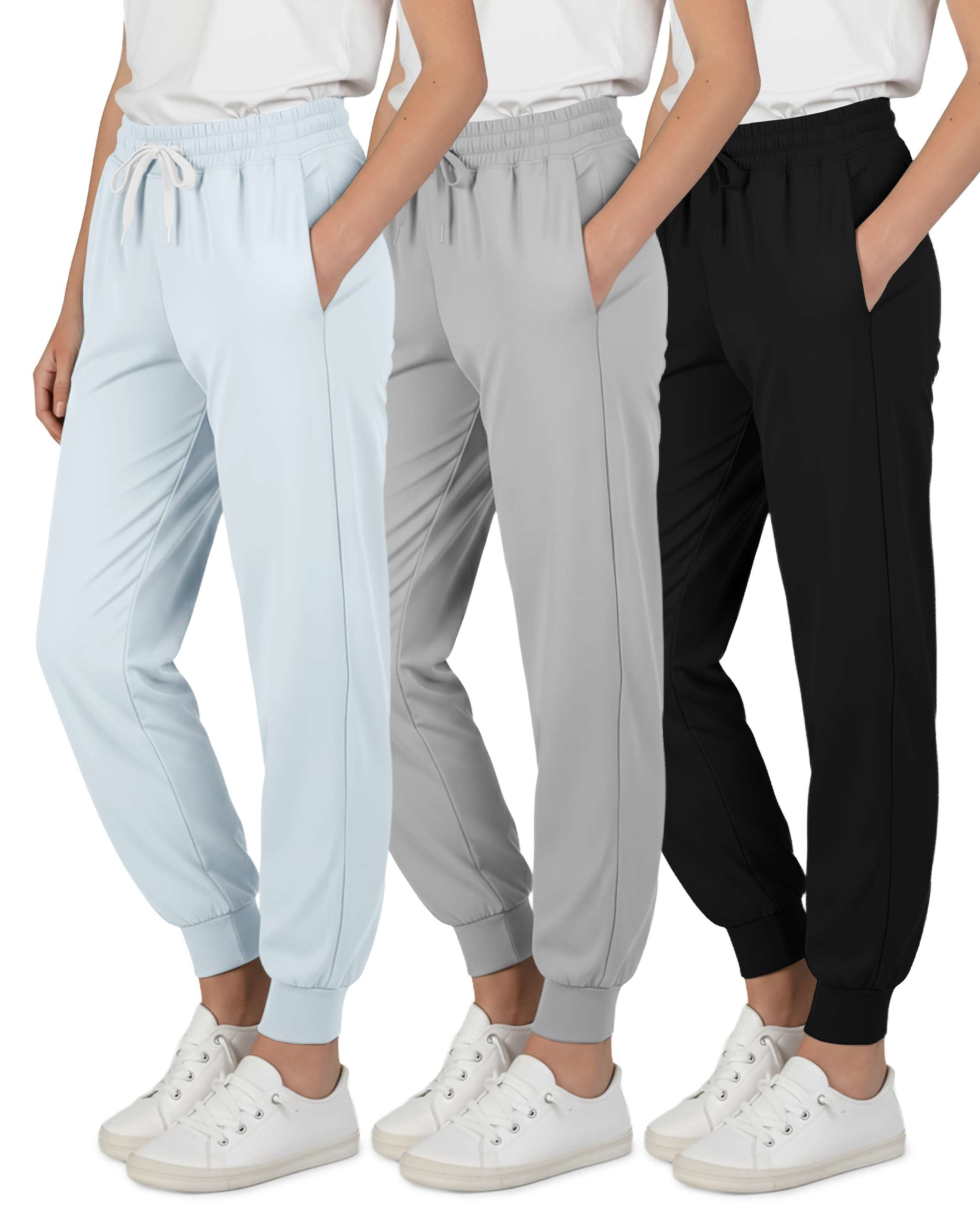 3 Pack: Girls' Dry-Fit Jogger Sweatpants Soft Active Athletic Kids Joggers with Pockets & Drawstring