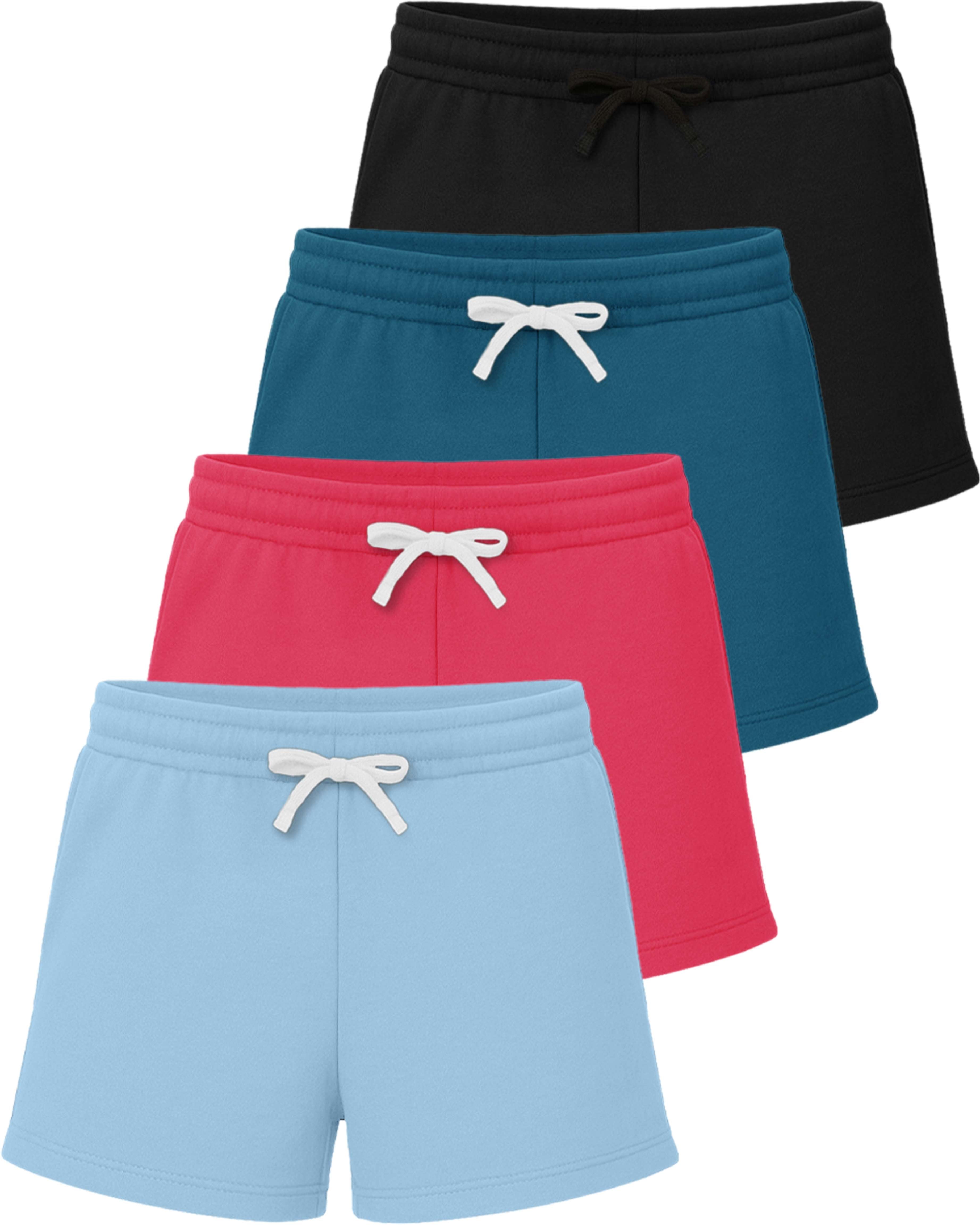 Real Essentials 4 Pack: Girls Fleece Shorts – Ultra Soft Pull On Lounge & Sport Shorts for School, Play & Everyday Comfort