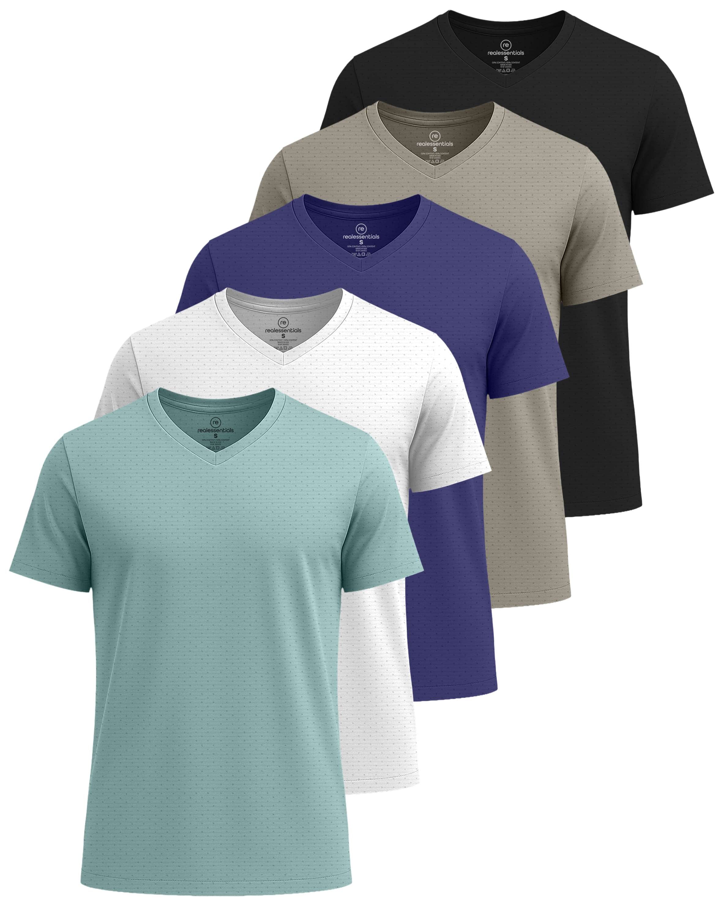 Real Essentials 5 Pack: Men's Breeze Tech V-Neck Dry Fit T-Shirts Moisture Wicking Athletic Workout & Gym Shirts (Big &Tall)