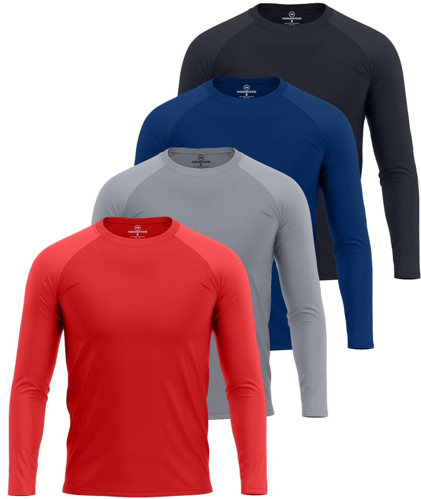 4 Pack: Men's Long Sleeve Rash Guard Shirt (Available In Big & Tall)