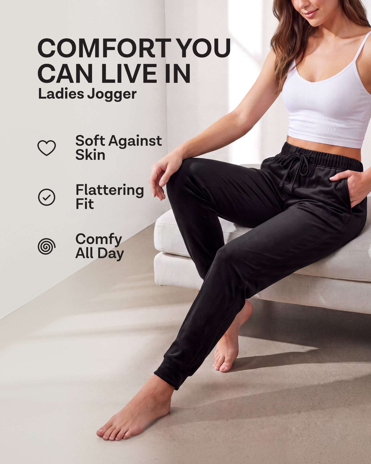Real Essentials 3 Pack Women Velour Velvet Joggers Sweatpants Pants Cozy Lounge Pull On - Solid Black, Solid Chocolate Torte, Solid Moonbeam