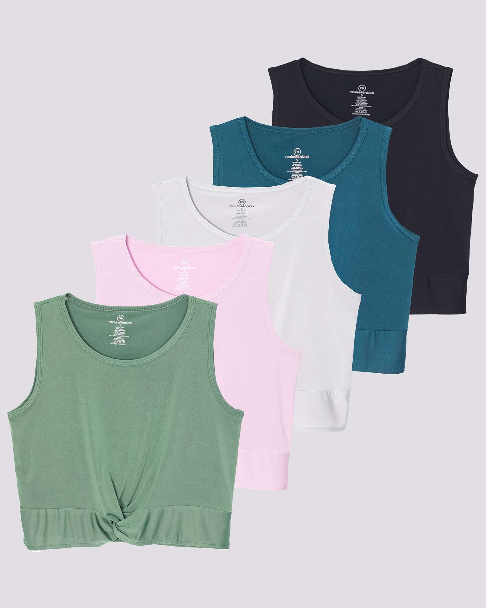 5 Pack: Women's Dry-Fit Twist Front Sleeveless Crop Top
