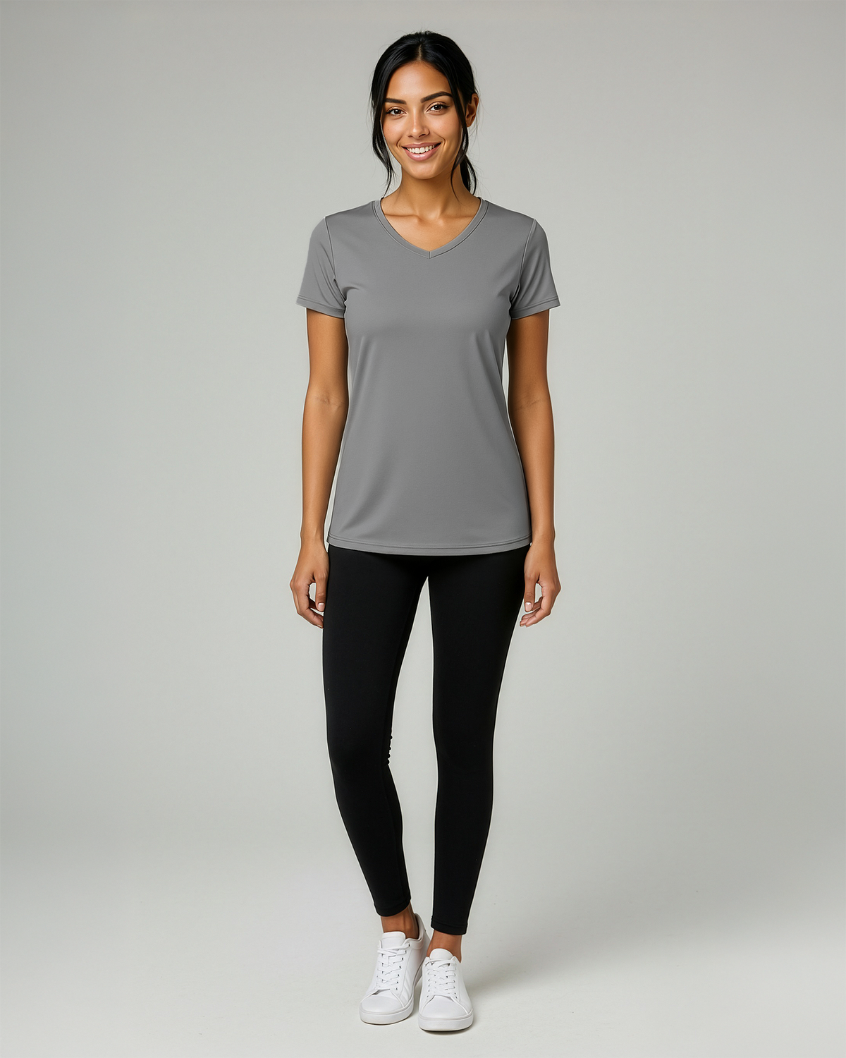 Real Essentials 5 Pack Womens Dry Fit V Neck Workout Tops Athletic T Shirts Gym Yoga Tees - Set 10