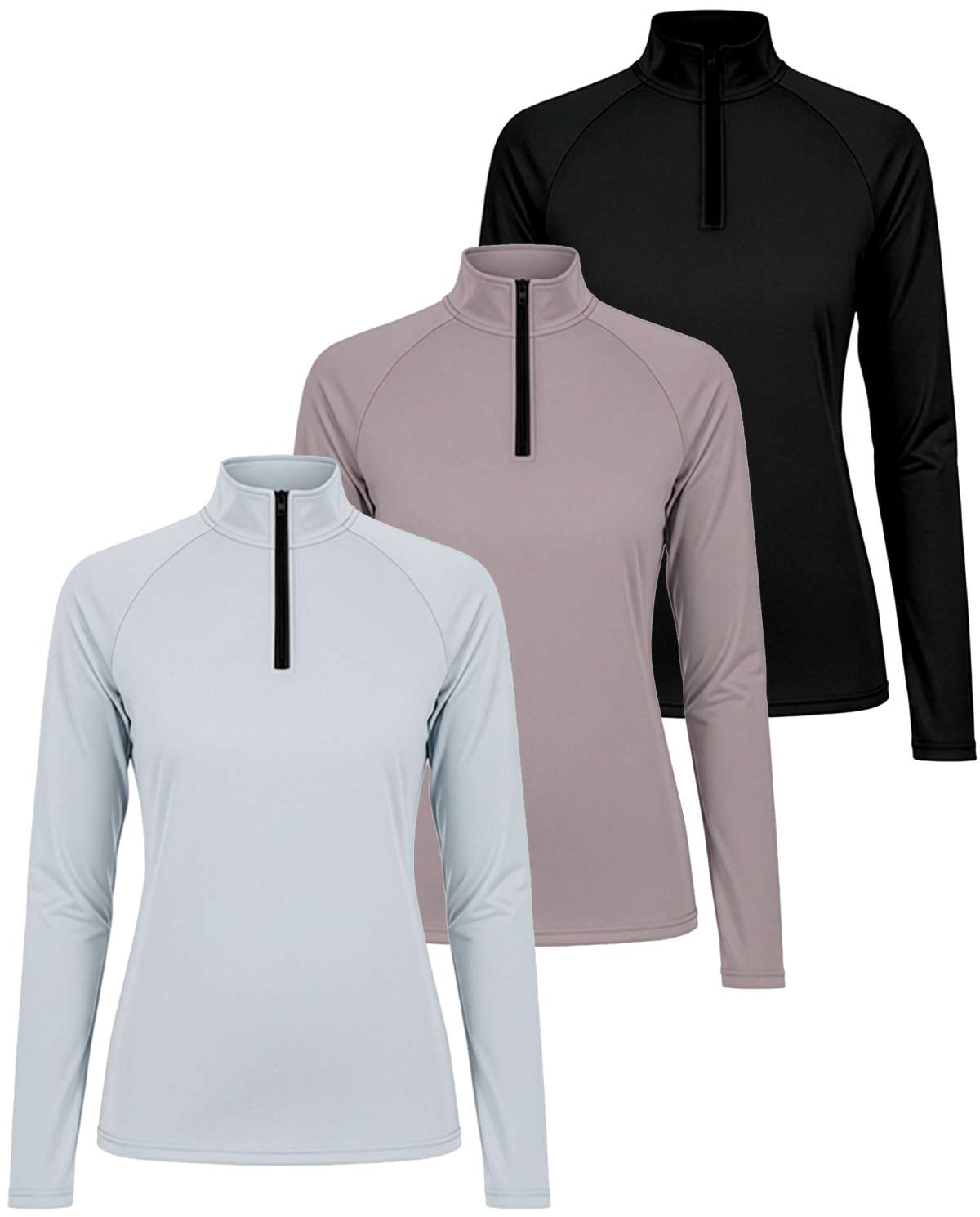 3 Pack: Womens Dry-Fit Active Long Sleeve Quarter Zip