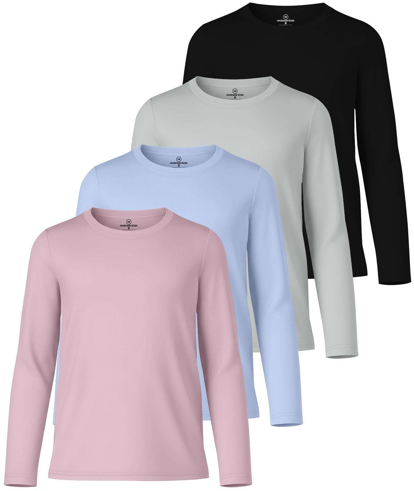 4 Pack: Girls Dry-Fit Long Sleeve Active Crew Neck T-Shirt