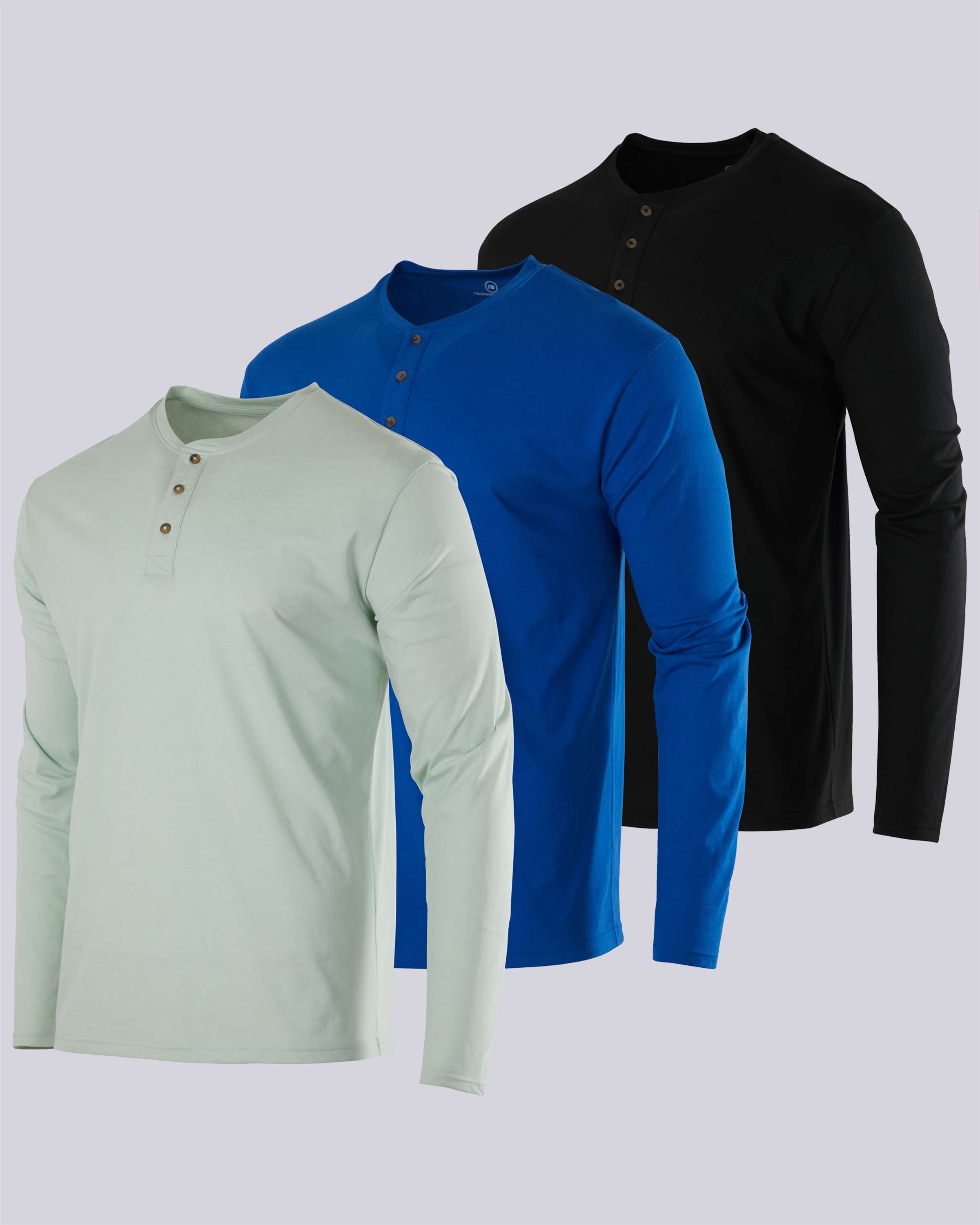 3 Pack: Mens Long Sleeve Cotton Henley T-Shirt