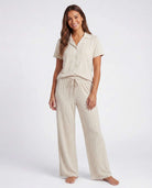 Real Essentials 2 Pack Women's Pajama Sets Lounge Set 2 Piece Button Up PJ Sleepwear Ladies - Navy Blazer Stars, Moonbeam Check