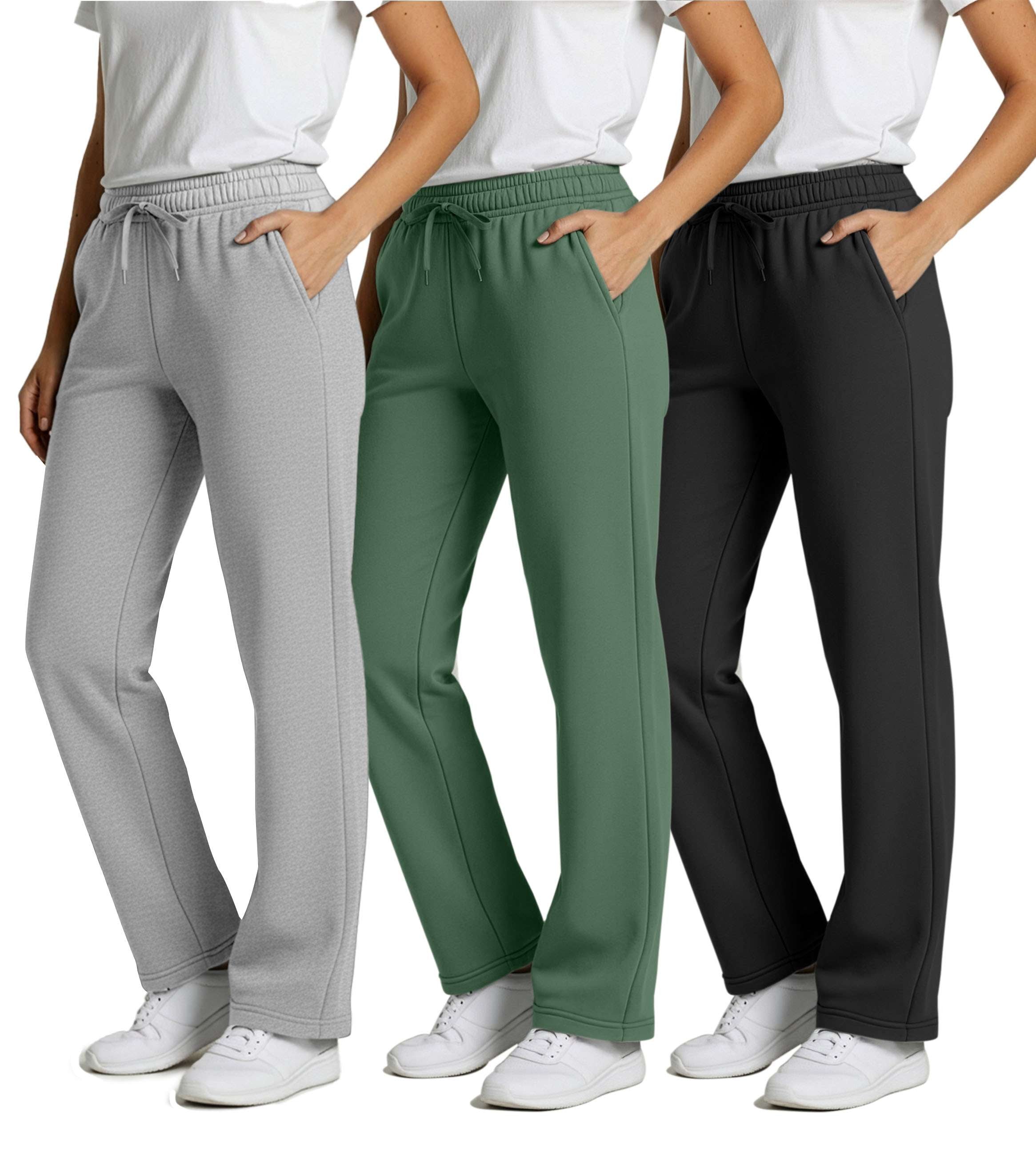 3 Pack: Womens Fleece Open Bottom Sweatpants
