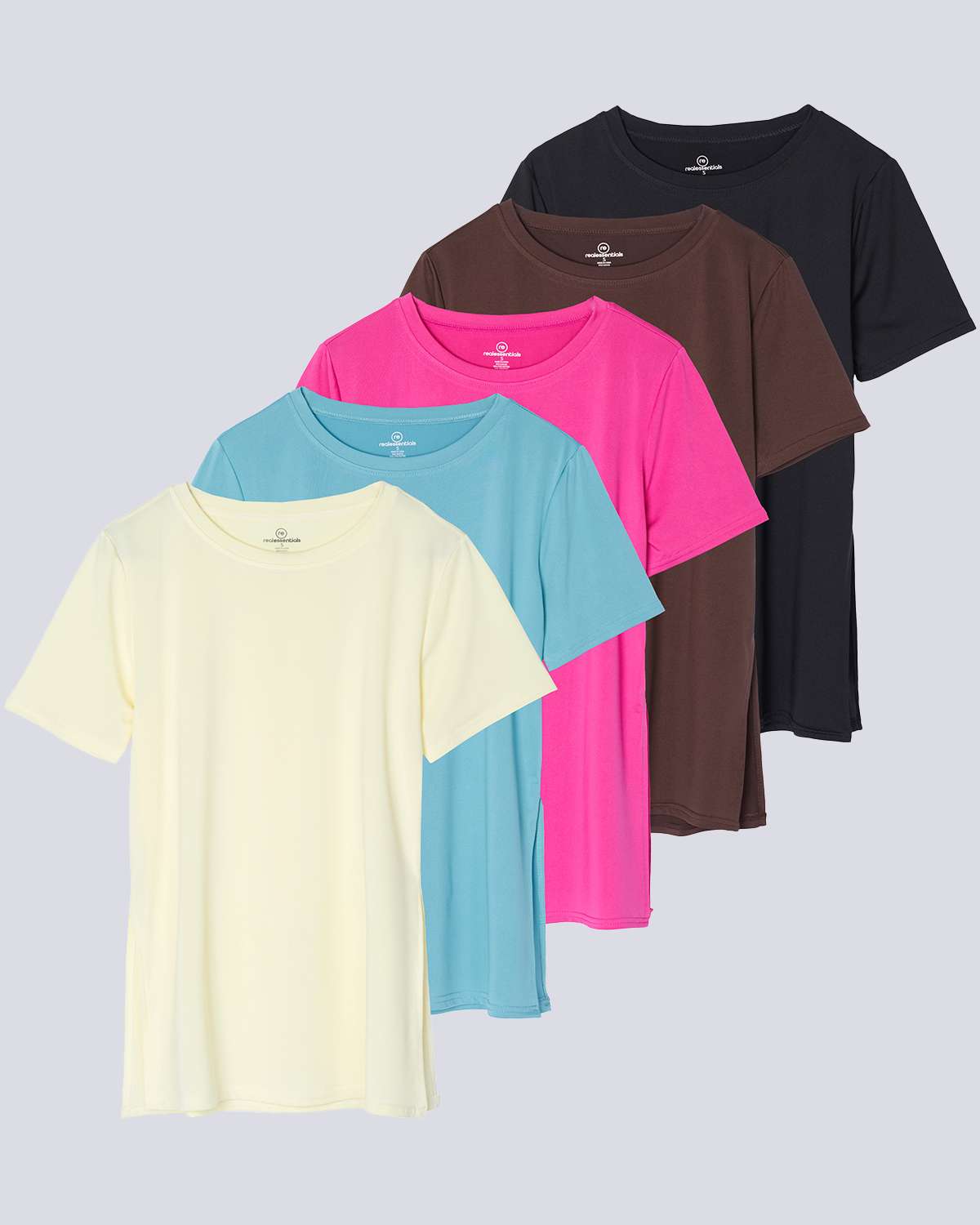5 Pack: Women's Short Sleeve Crew Relaxed Yoga Top (Available in Plus Size)
