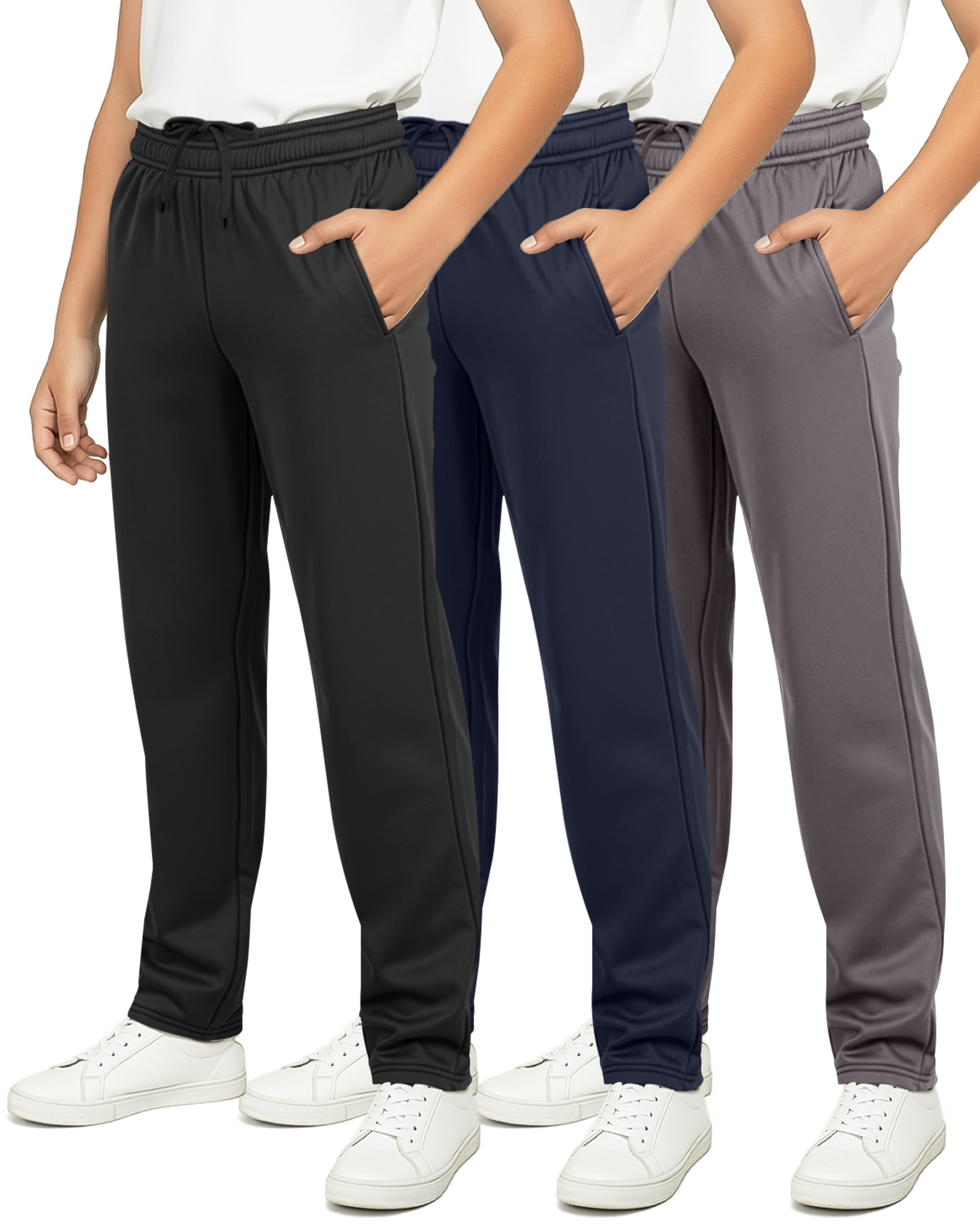 3 Pack: Boys Tricot Open Bottom Fleece-Lined Sweatpants