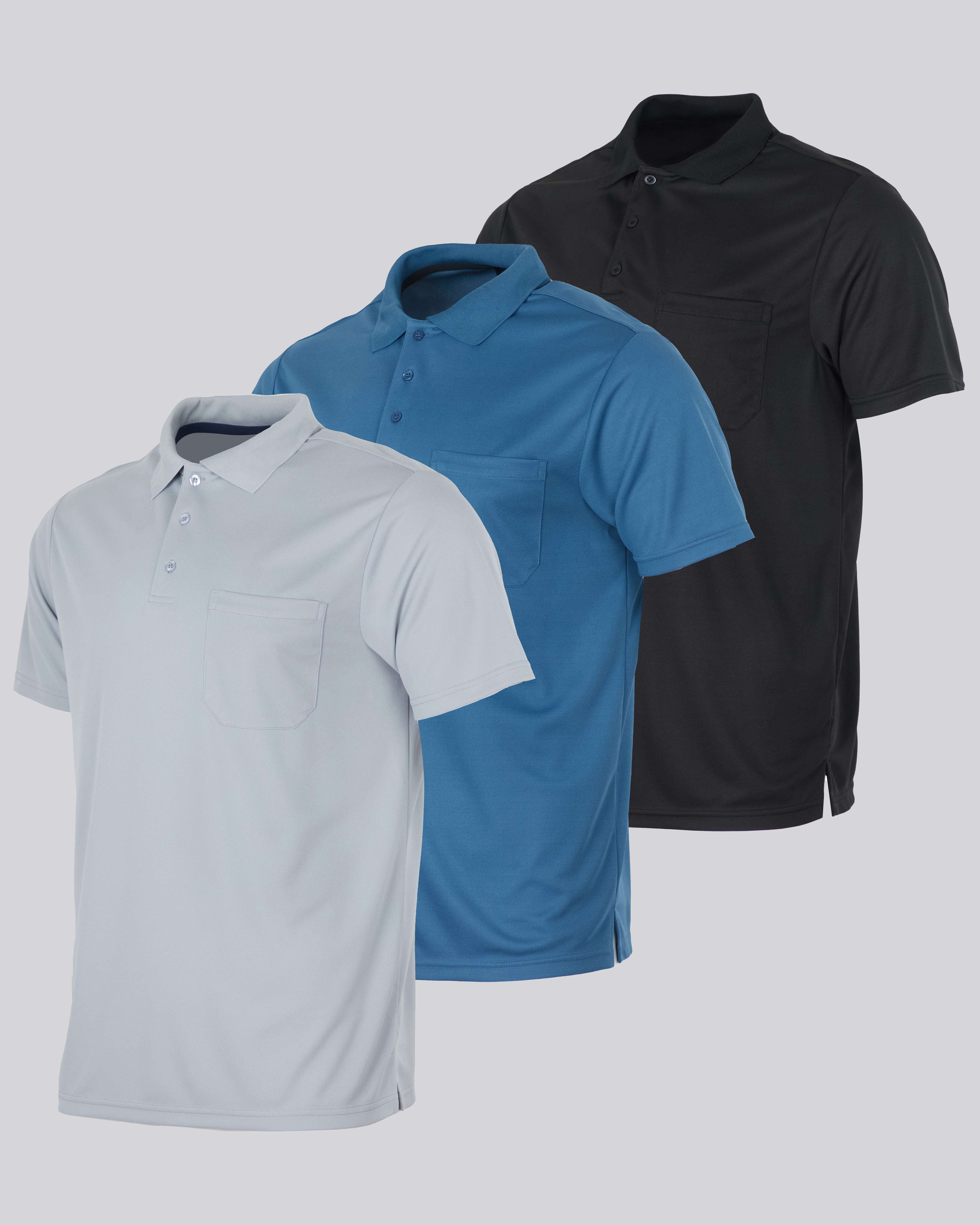 3 Pack: Men's Short Sleeve Dry-Fit Polo Shirt (Available in Big & Tall)