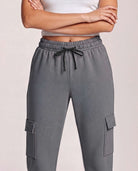 Real Essentials 3 Pack Women's Fleece Cargo Sweatpants Lounge Casual Sweat Pants Pockets - Solid Black, Solid Navy Blazer, Solid Quiet Shade