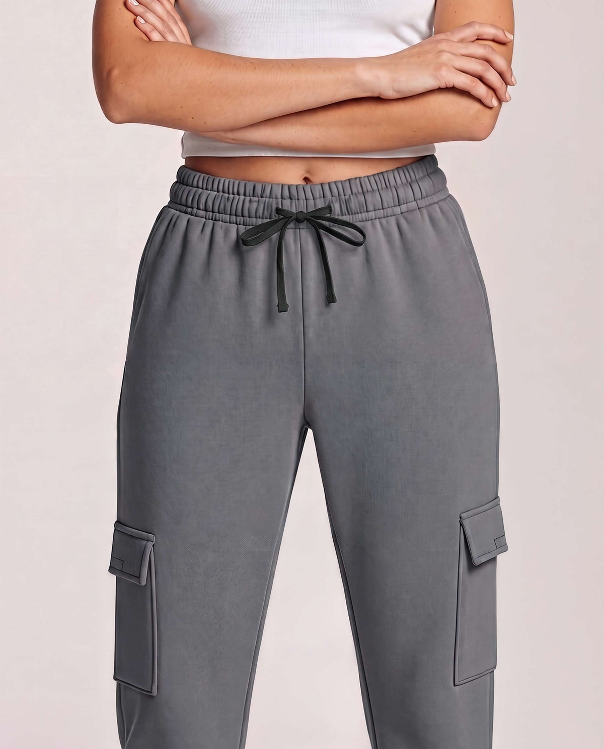 Real Essentials 3 Pack Women's Fleece Cargo Sweatpants Lounge Casual Sweat Pants Pockets - Solid Black, Solid Navy Blazer, Solid Quiet Shade