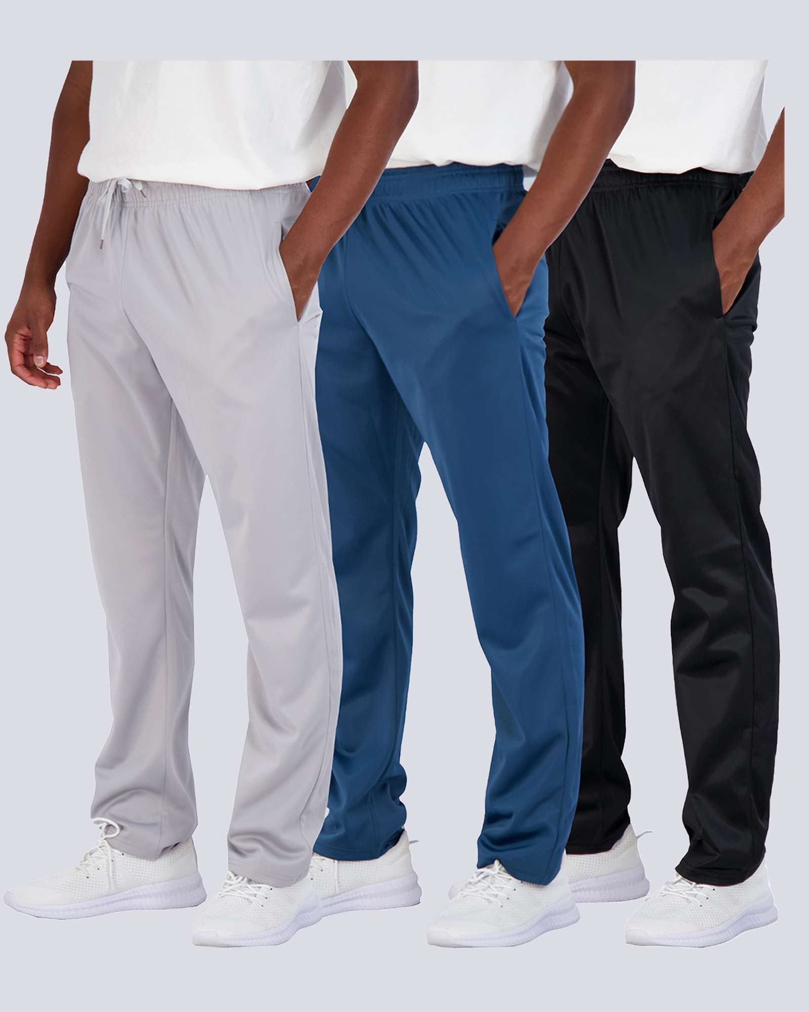 3 Pack: Mens Active Athletic Casual Tricot Open Bottom Sweatpants with Pockets (Available in Big & Tall)