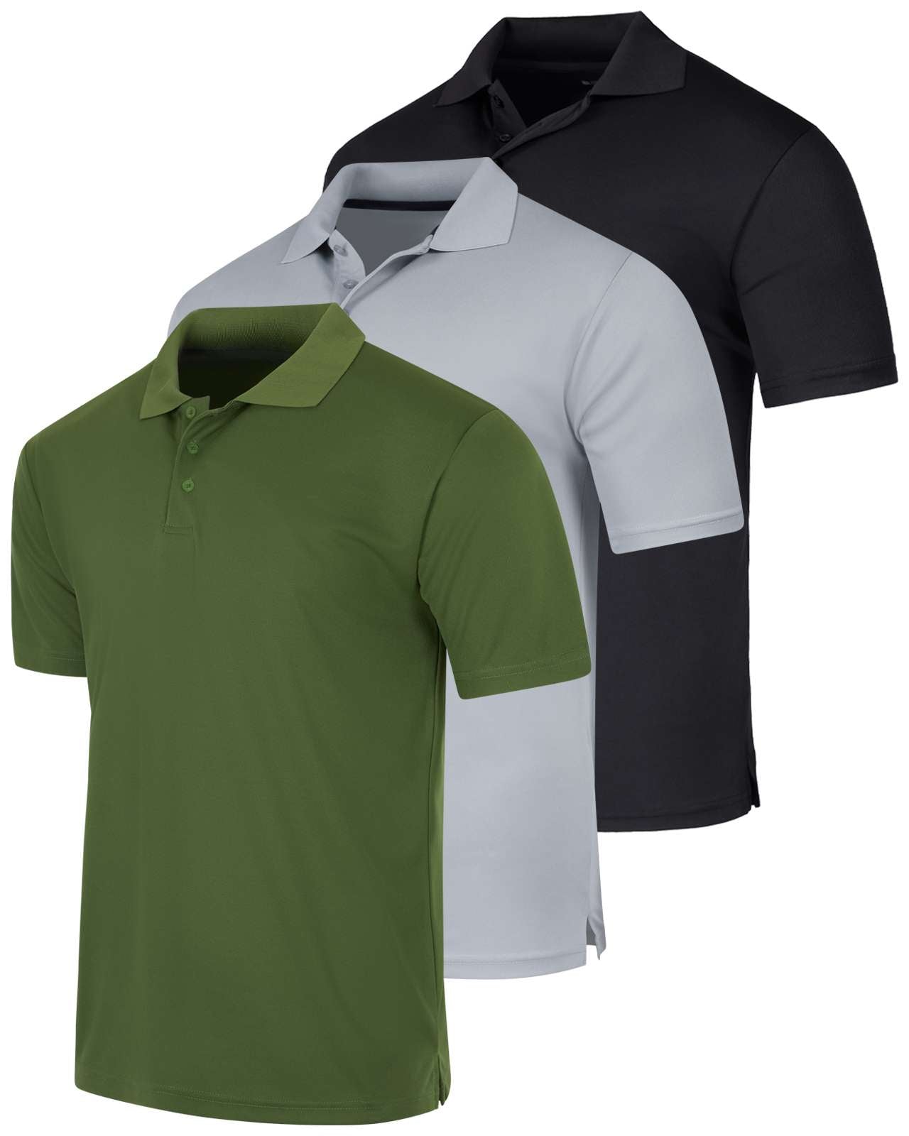 3 Pack: Mens Quick-Dry Short Sleeve Performance Polo Shirt