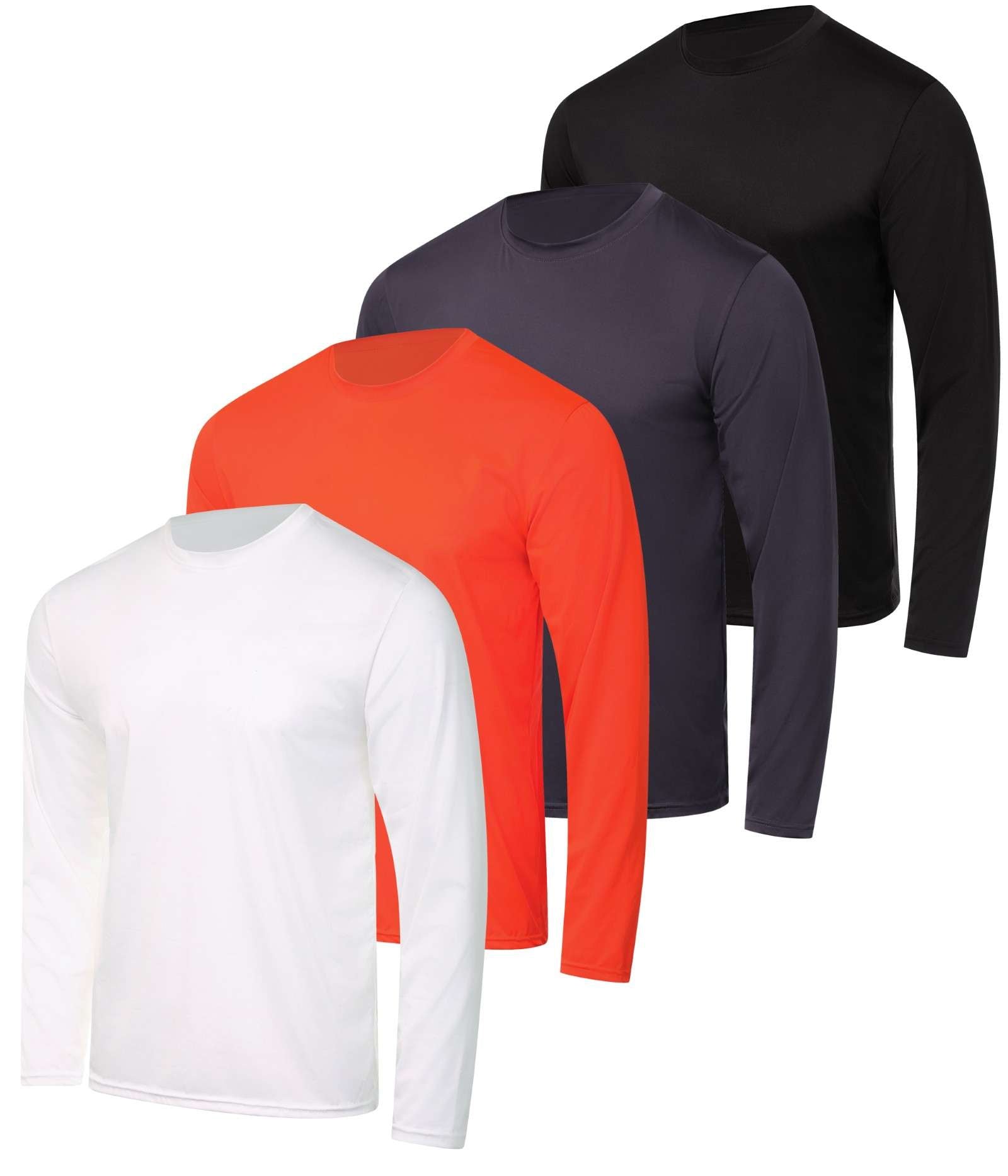 Real Essentials 4 Pack: Men's Dry-Fit UV Moisture Wicking UPF 50+ SPF Sun Protective Fishing Hiking Swim Long Sleeve Shirt