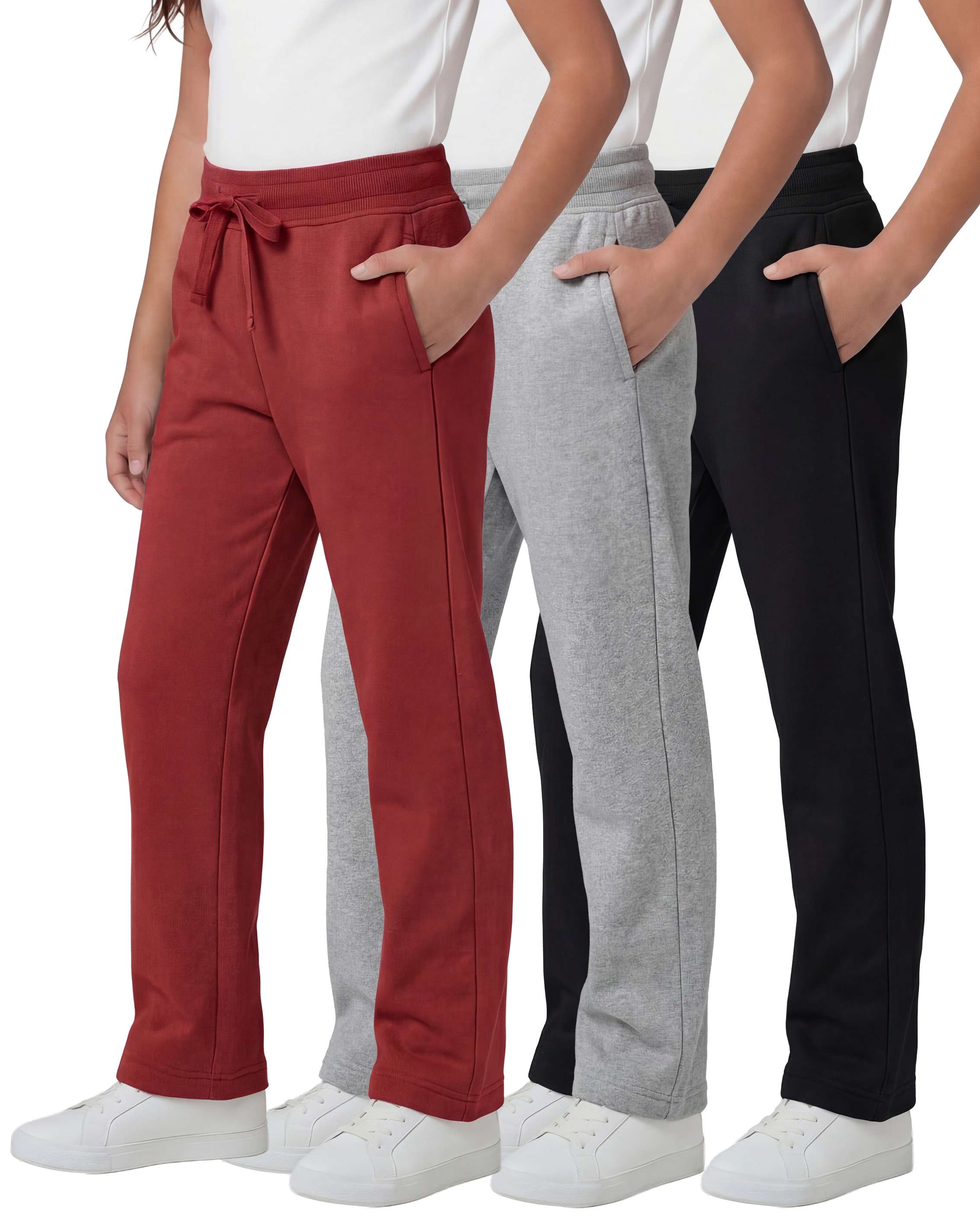 3 Pack: Girls Fleece Open Bottom Sweatpants