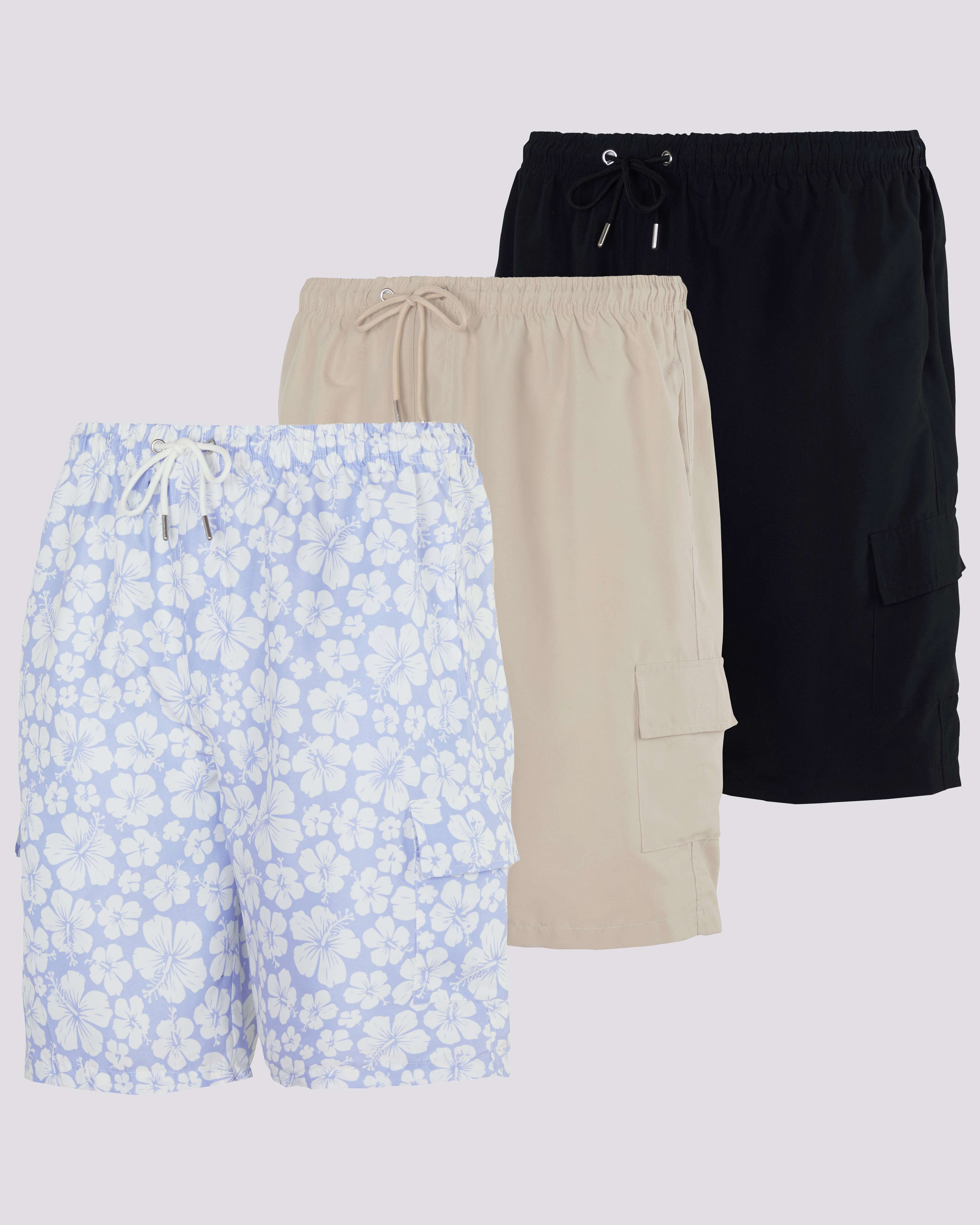 3 Pack: Men's Swim Trunks with Cargo Pockets (Available In Big & Tall)