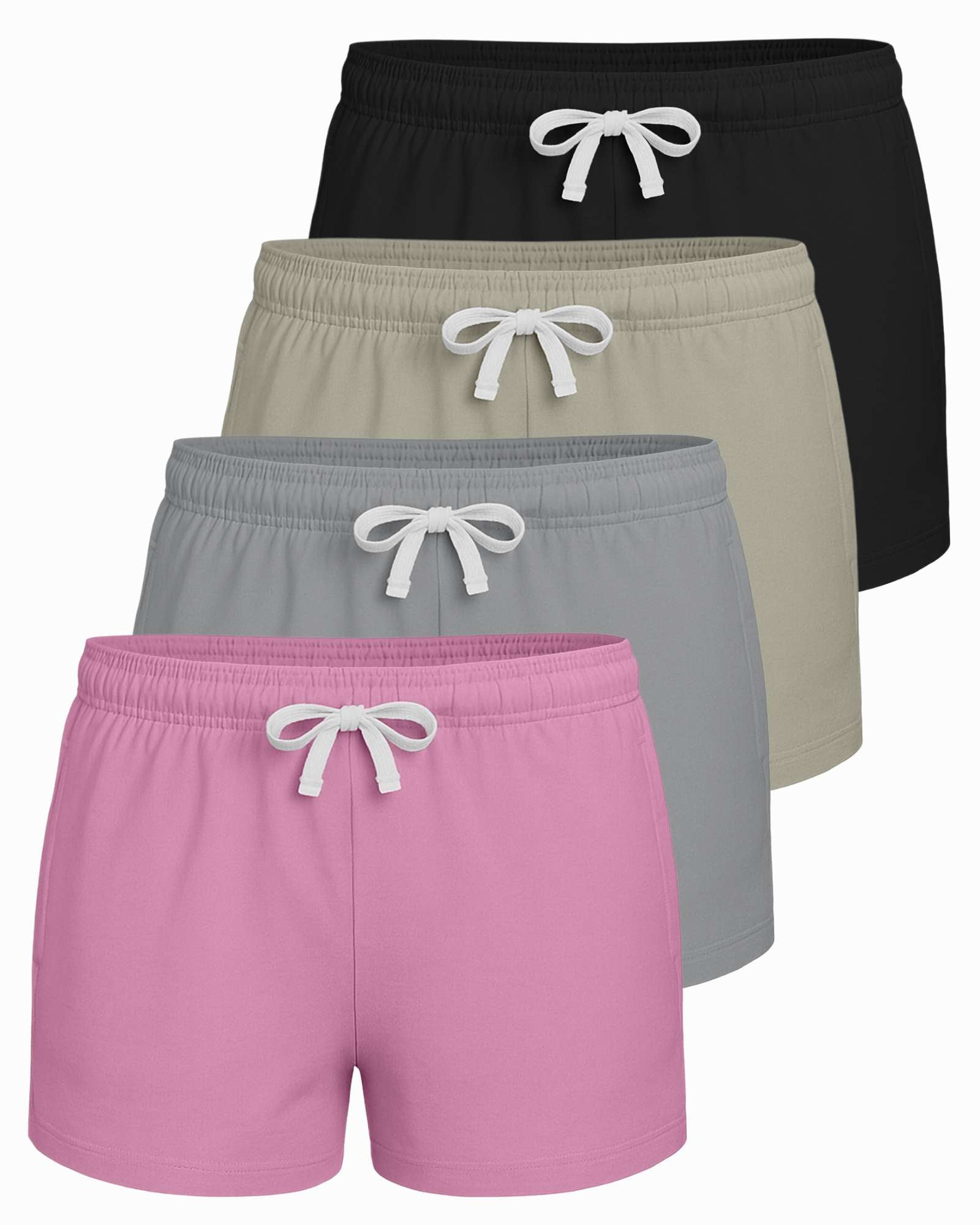 Real Essentials 4 Pack: Girls French Terry Lounge Shorts – Ultra Soft Pull-On Gym, Camp, Sports & Everyday Shorts