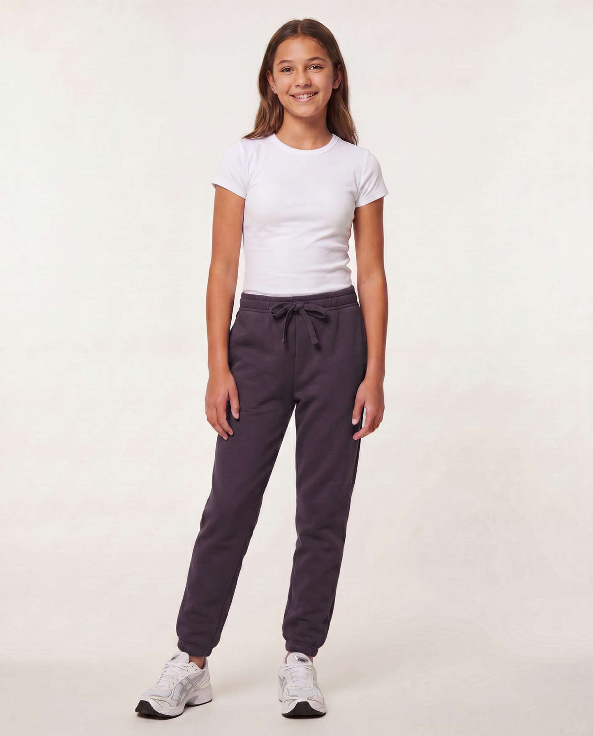 Real Essentials 3 Pack Girls' Cotton Fleece Joggers Sweatpants Kids Teens Pants Sweats - Solid Black, Solid Plum Perfect, Solid Lantana