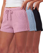 Real Essentials 3 Pack Women's Cotton Pajama Shorts Lounge Sleep Comfy Cute Casual Knit PJ - Solid Black, Solid Black, Solid Chocolate Torte, Solid Moonbeam