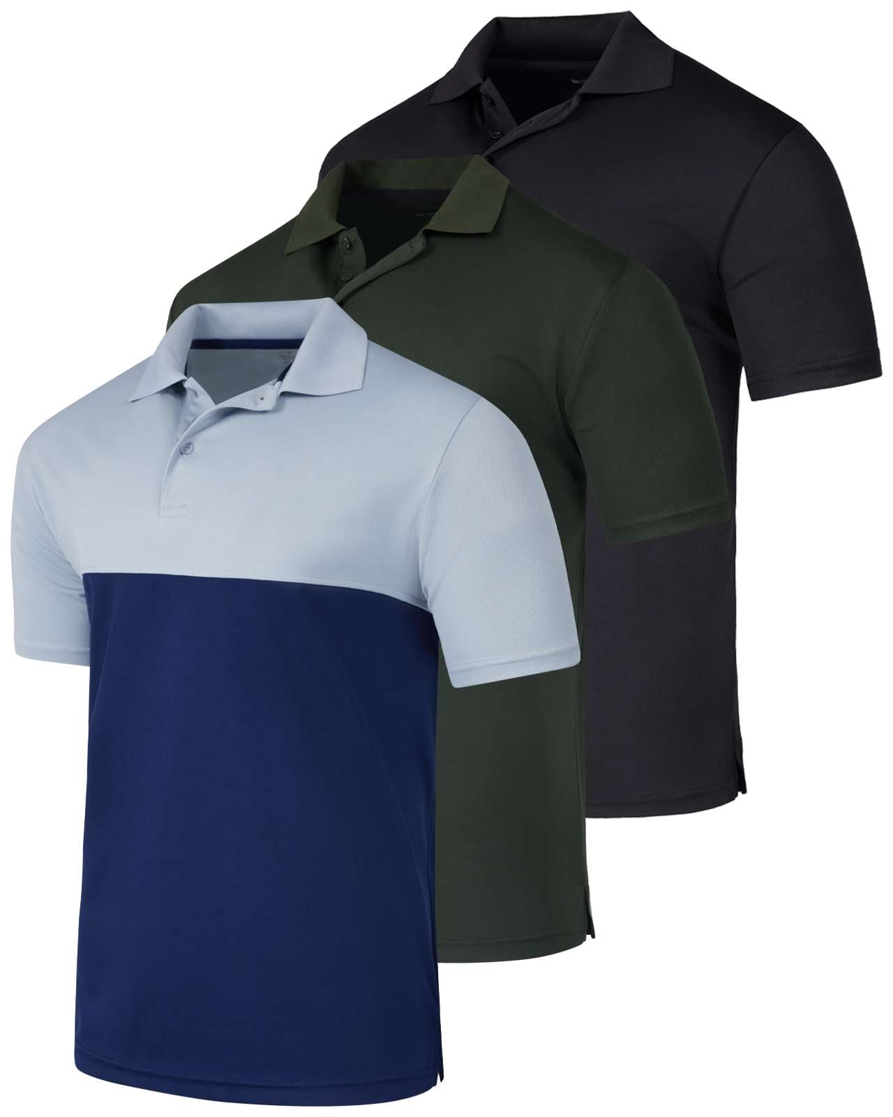 3 Pack: Mens Quick-Dry Short Sleeve Performance Polo Shirt