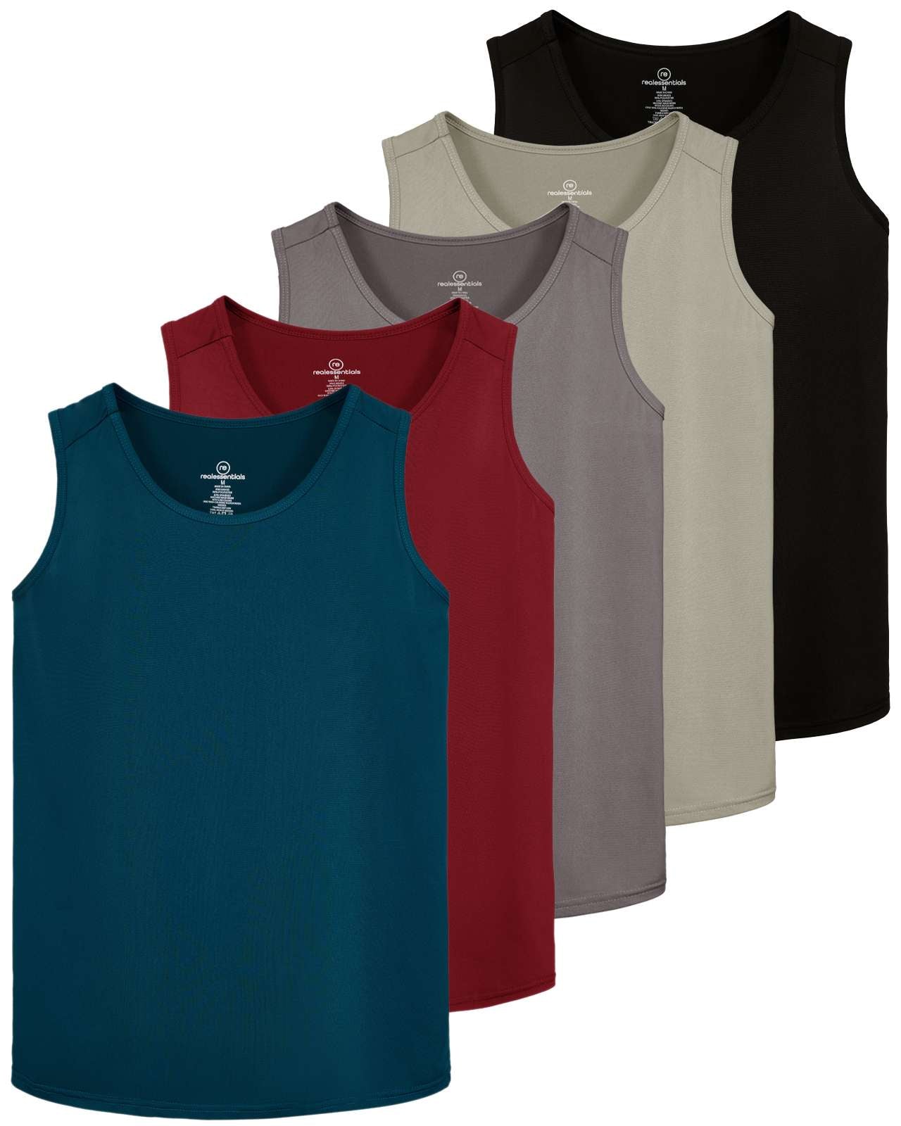 Real Essentials 5 Pack: Men's Dry-Fit Muscle Tank Top Sleeveless Shirts Workout Tees Athletic Gym (Big & Tall Available)