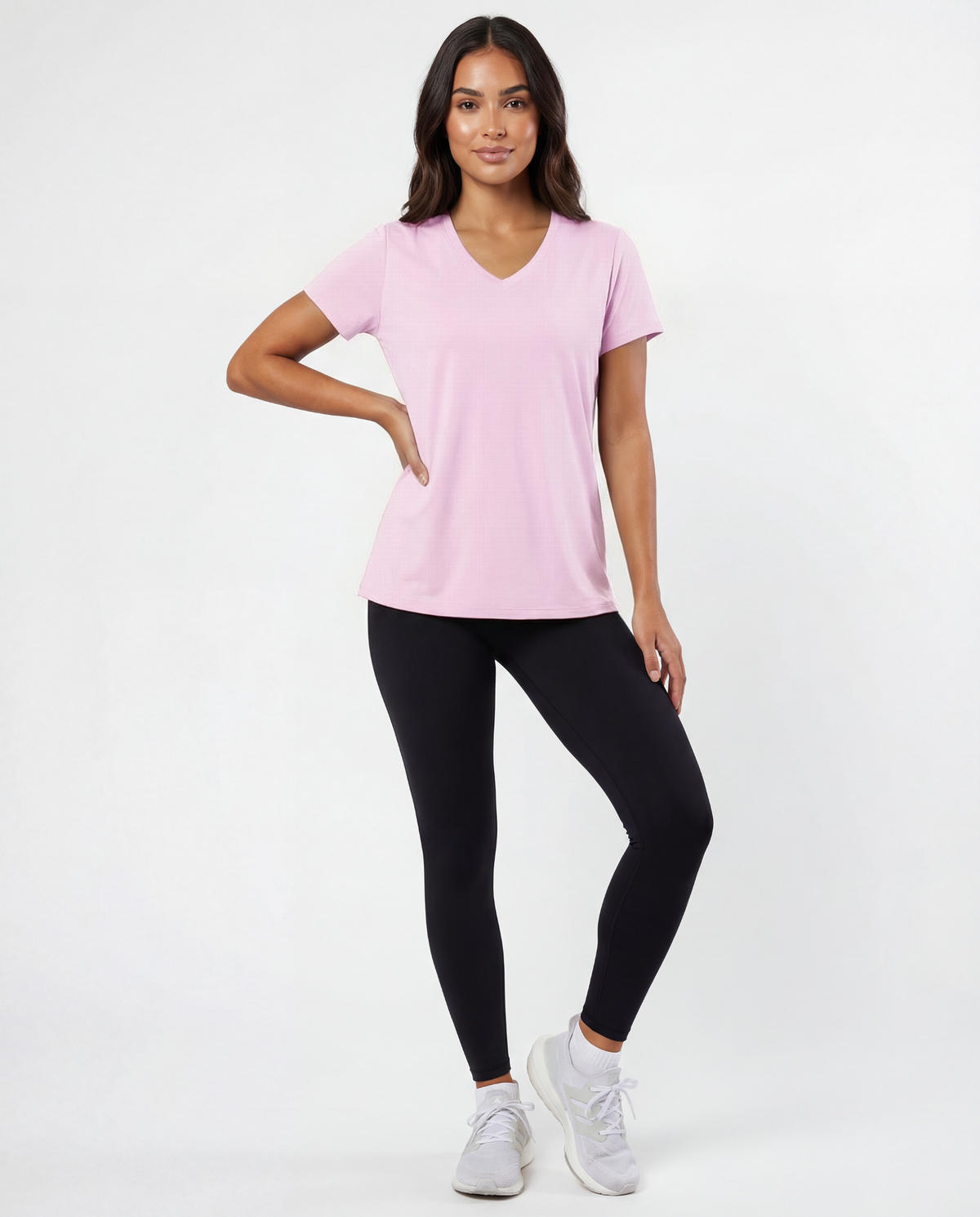 Real Essentials 5 Pack Women's V Neck Tshirts Short Sleeve Dry Fit Workout Tops Tees Shirts - Solid Black, Solid Bright White, Solid Ultimate Grey, Navy Blazer, Solid Festival Bloom