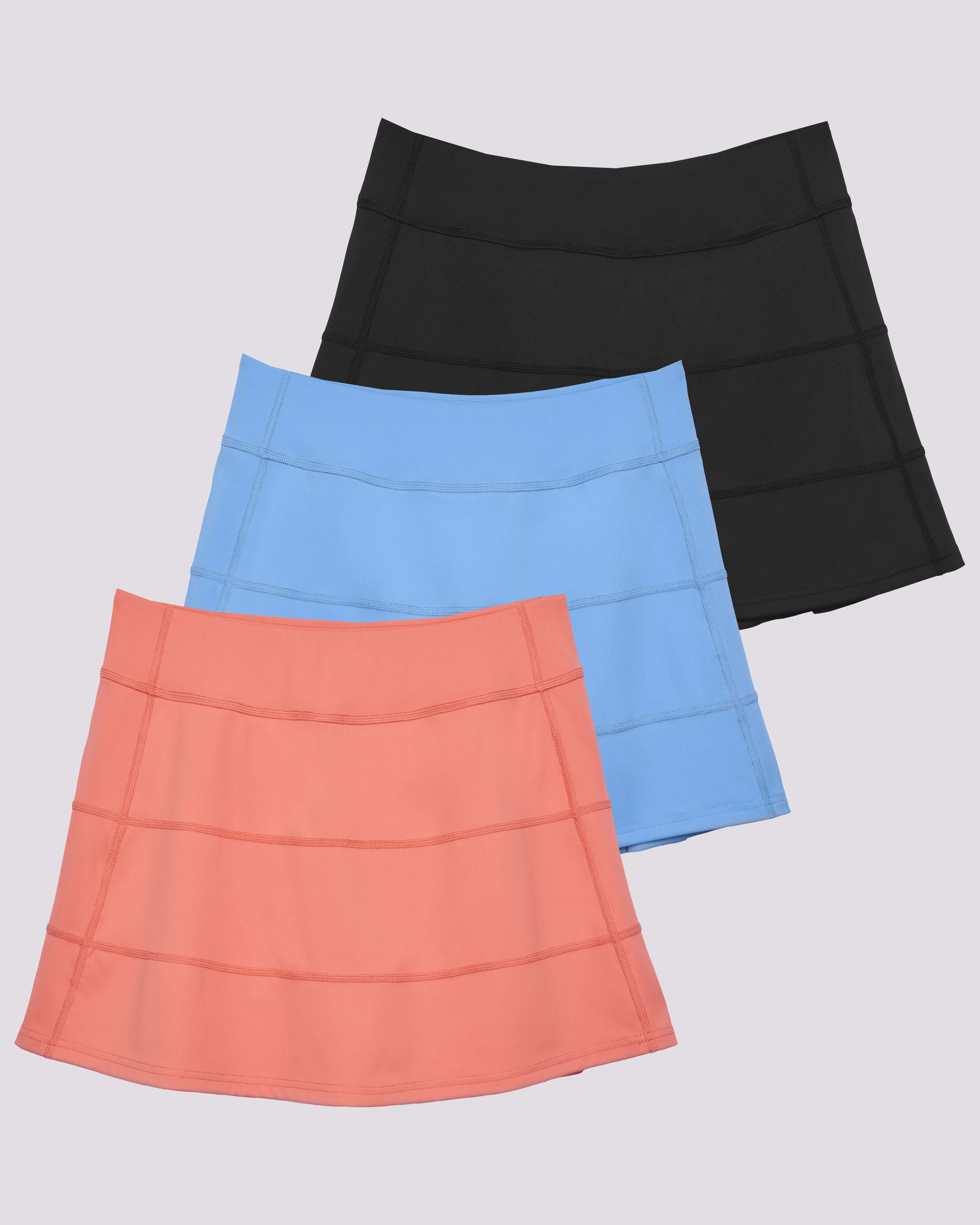3 Pack: Women's 14" Pleated Tennis Skorts with Pockets