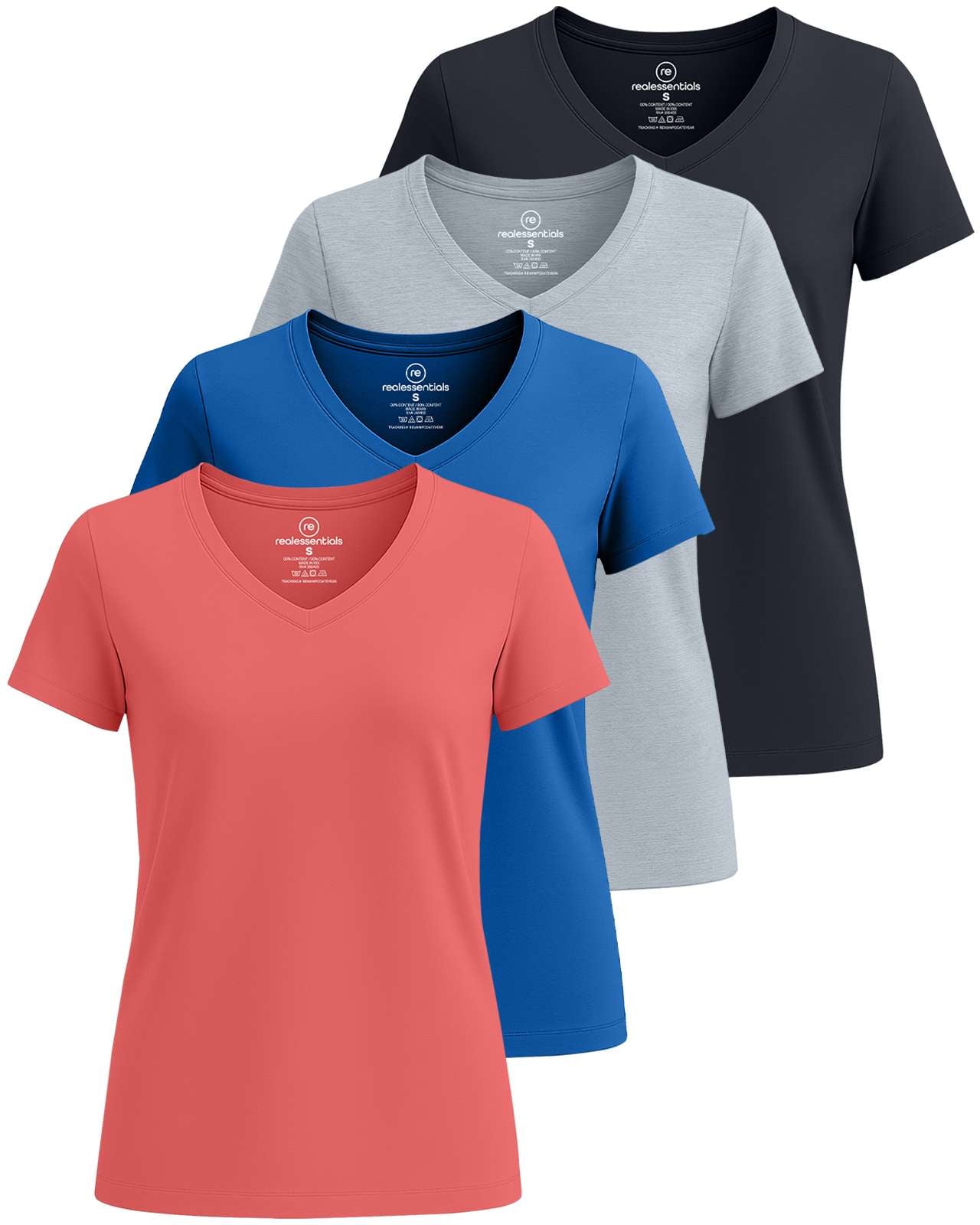 4 Pack: Women's Short-Sleeve V-Neck T-Shirt (Available in Plus Size)